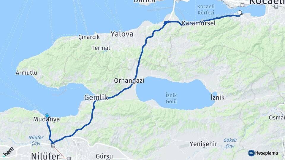 Bursa Mudanya Gölcük Kocaeli Arası Kaç Km - Yol Haritası
