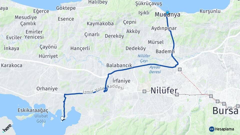 Bursa Mudanya Gölyazı Nilüfer Arası Kaç Km - Yol Haritası
