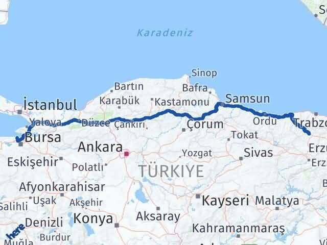 Bursa Mudanya Gümüşhane Arası Kaç Km - Yol Haritası