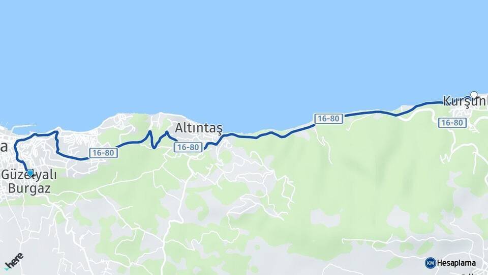 Güzelyalı Burgaz Kurşunlu Arası Kaç Km - Yol Tarifi