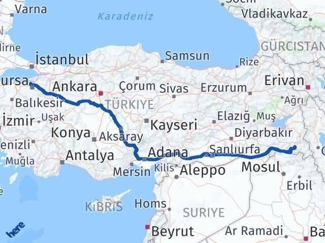 Bursa Mudanya Hakkari Arası Kaç Km - Yol Haritası