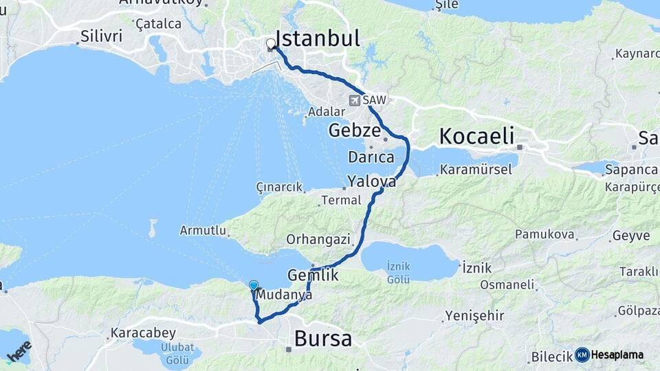 Bursa Mudanya İstanbul Arası Kaç Km - Yol Haritası