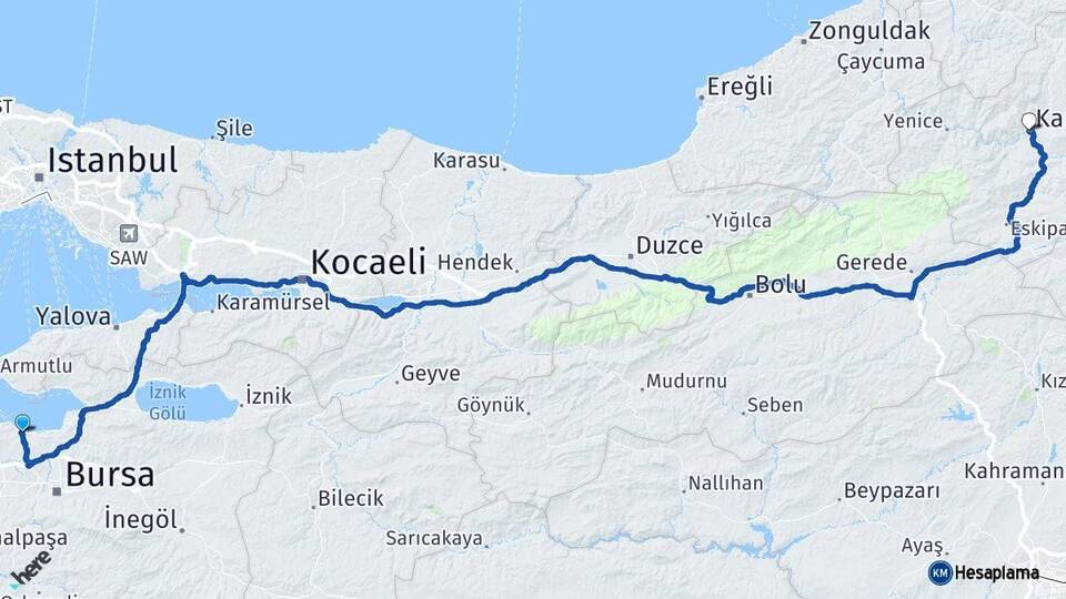 Bursa Mudanya Karabük Arası Kaç Km - Yol Haritası