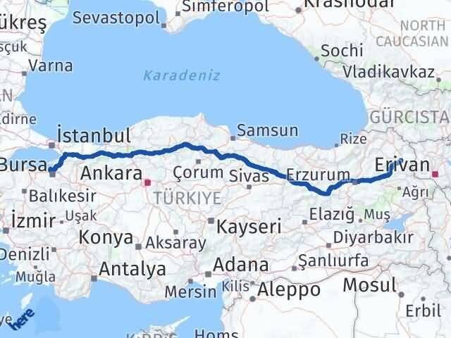 Bursa Mudanya Kars Arası Kaç Km - Yol Haritası