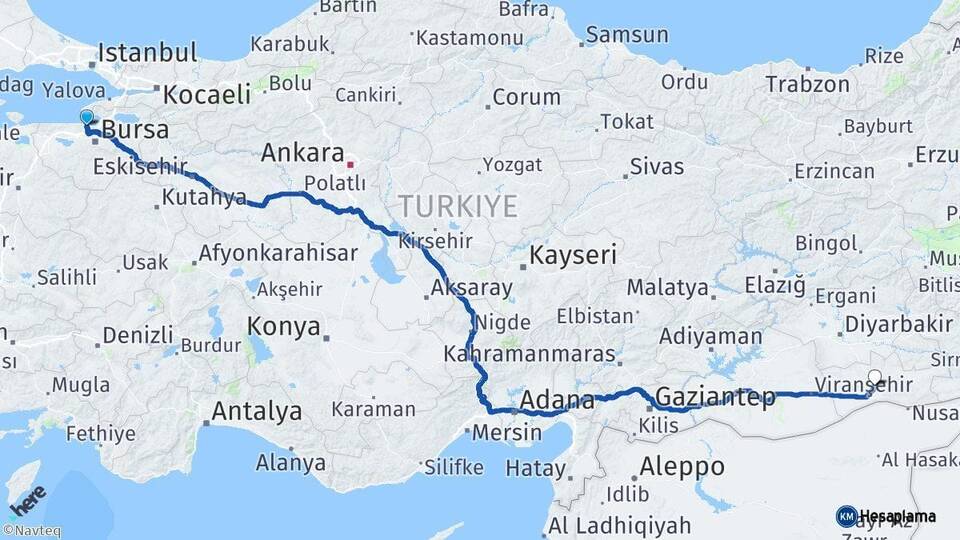 Bursa Mudanya Mardin Arası Kaç Km - Yol Haritası