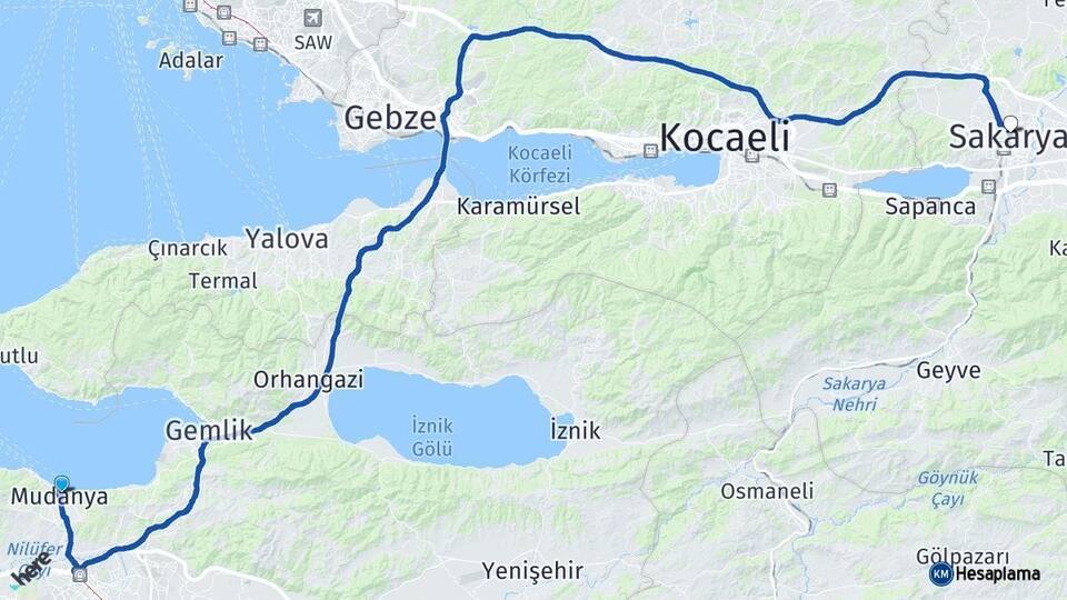 Bursa Mudanya Sakarya Arası Kaç Km - Yol Haritası