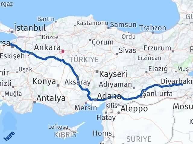 Bursa Mudanya Siirt Arası Kaç Km - Yol Haritası