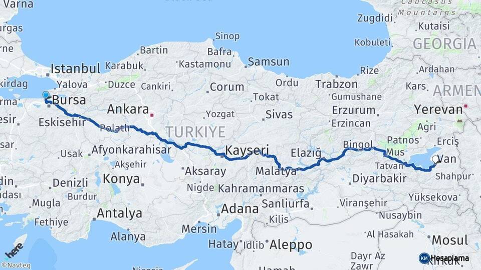 Bursa Mudanya Van Arası Kaç Km - Yol Haritası