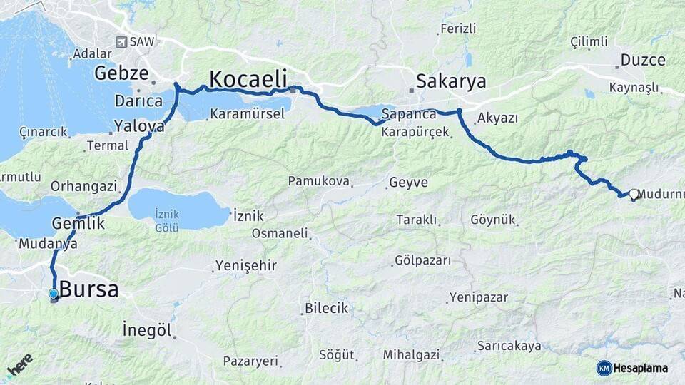 Bursa Mudurnu Arası Kaç Km - Yol Tarifi