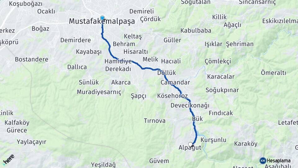 Bursa Mustafakemalpaşa Alpağut Mustafakemalpaşa Arası Kaç Km - Yol Haritası