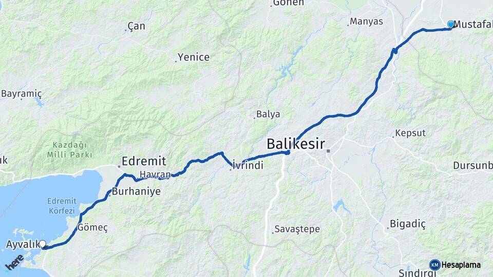 Bursa Mustafakemalpaşa Ayvalık Balıkesir Arası Kaç Km - Yol Haritası