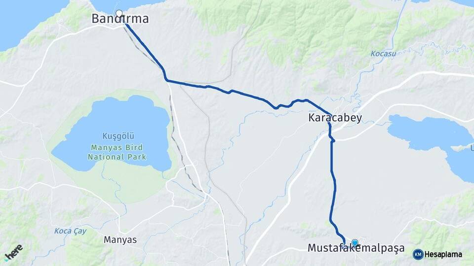 Bursa Mustafakemalpaşa Bandırma Balıkesir Arası Kaç Km - Yol Haritası