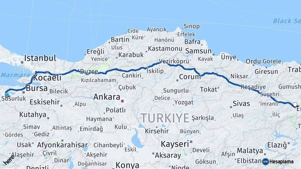 Mustafakemalpaşa Erzincan Arası Kaç Km - Yol Tarifi
