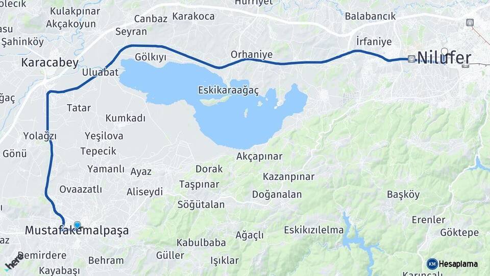 Bursa Mustafakemalpaşa Nilüfer Arası Kaç Km - Yol Haritası