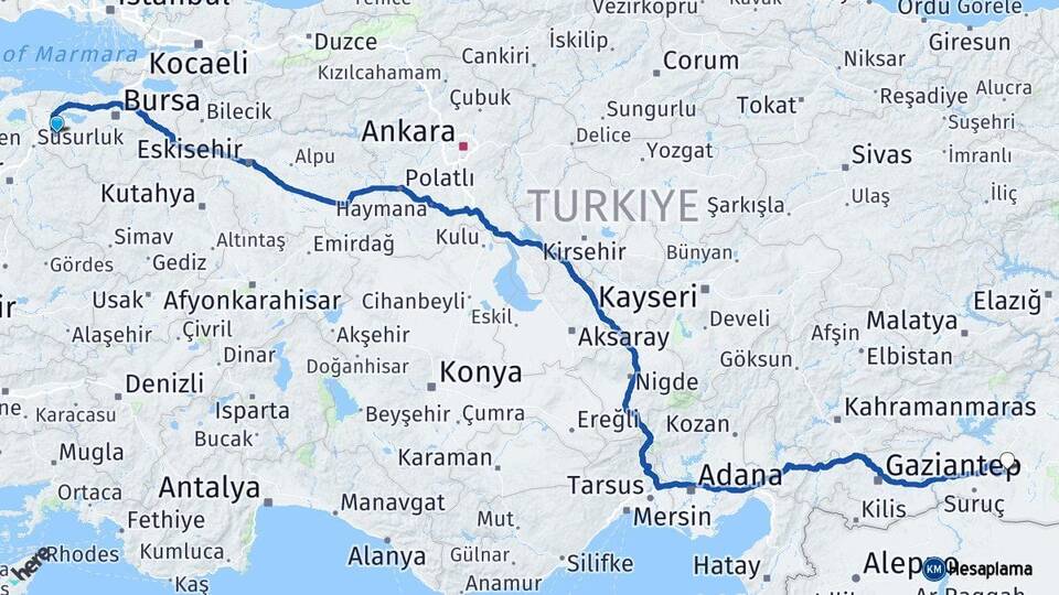 Bursa Mustafakemalpaşa Şanlıurfa Arası Kaç Km - Yol Haritası
