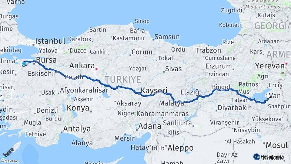 Bursa Mustafakemalpaşa Van Arası Kaç Km - Yol Haritası