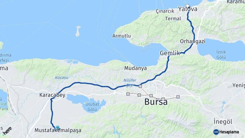 Bursa Mustafakemalpaşa Yalova Arası Kaç Km - Yol Haritası