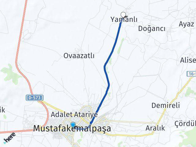 Bursa Mustafakemalpaşa Yamanlı Mustafakemalpaşa Arası Kaç Km - Yol Haritası