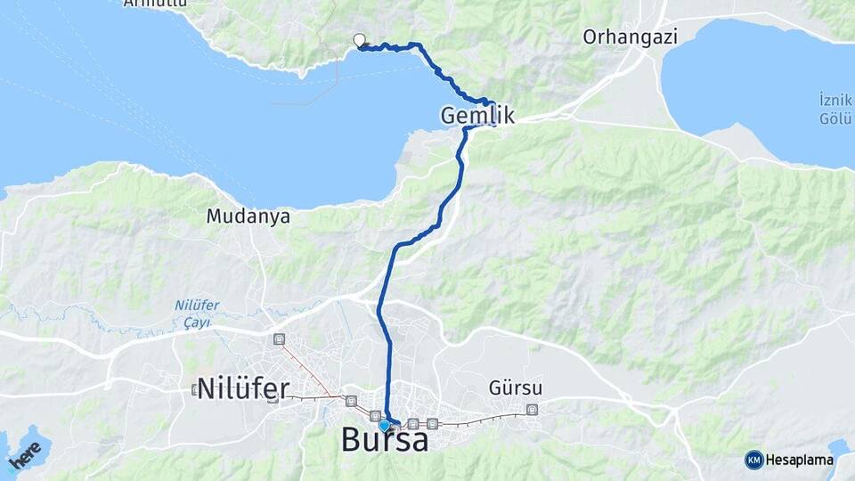 Bursa Narlı Gemlik Arası Kaç Km - Yol Haritası