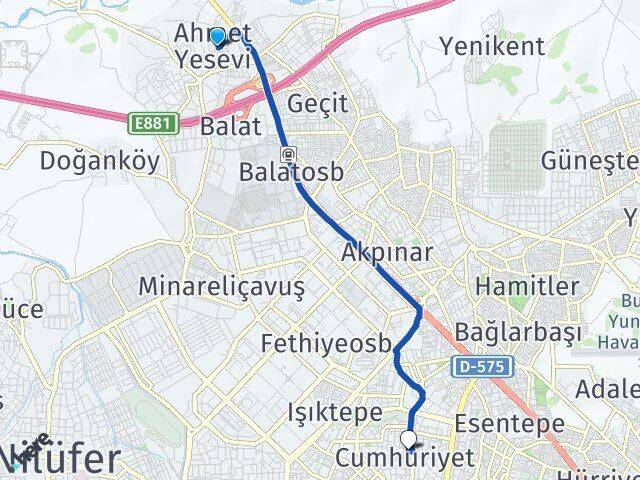 Ahmet Yesevi Cumhuriyet Arası Kaç Km - Yol Tarifi