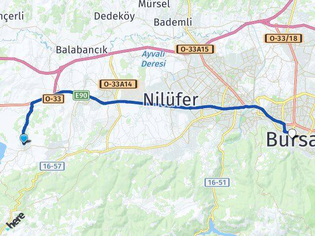 Bursa Nilüfer Akçalar Arası Kaç Km - Yol Haritası