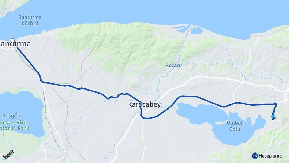 Bursa Nilüfer Akçalar Bandırma Balıkesir Arası Kaç Km - Yol Haritası