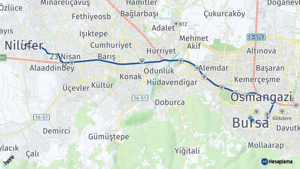 Bursa Nilüfer Arası Kaç Km - Yol Haritası
