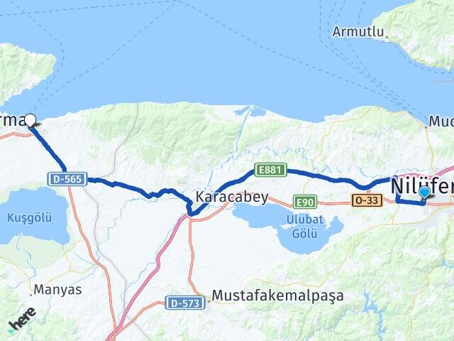Bursa Nilüfer Bandırma Balıkesir Arası Kaç Km - Yol Haritası