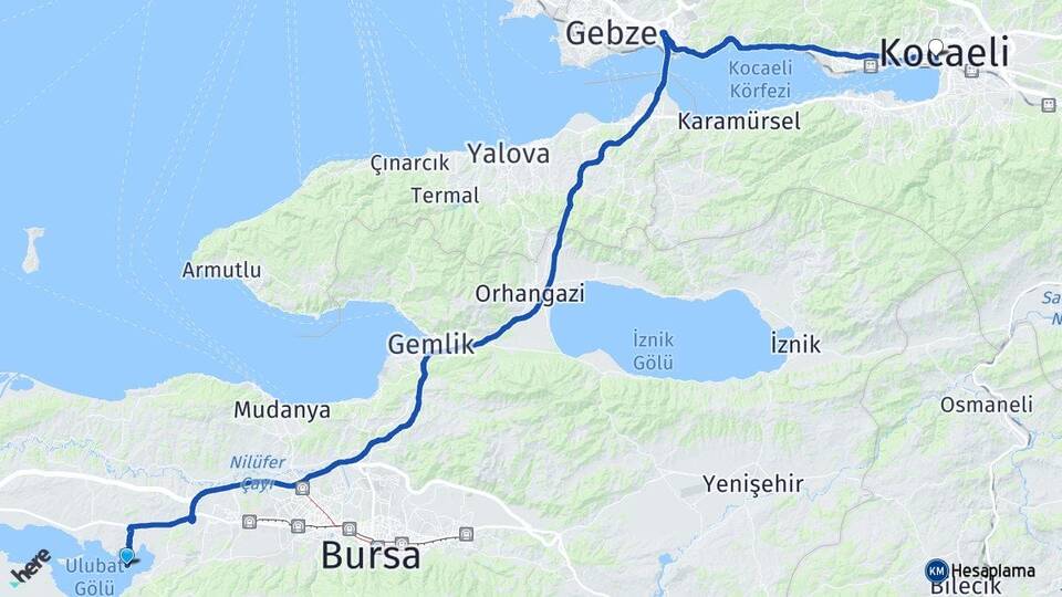 Bursa Nilüfer Gölyazı İzmit Kocaeli Arası Kaç Km - Yol Haritası