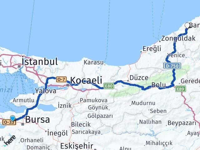 Bursa Nilüfer Görükle Bartın Arası Kaç Km - Yol Haritası