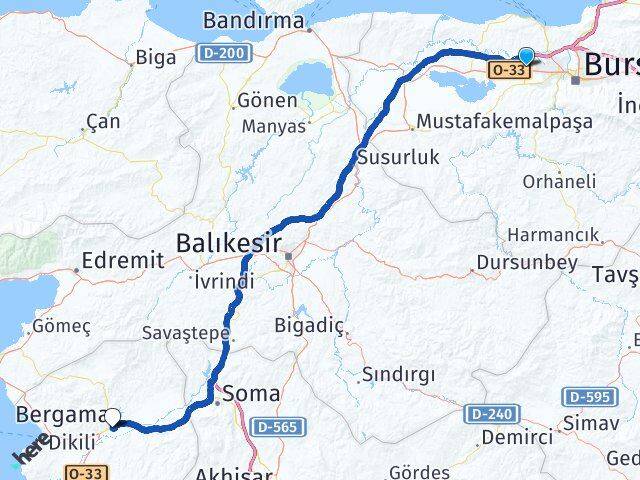 Bursa Nilüfer Görükle Bergama İzmir Arası Kaç Km - Yol Haritası