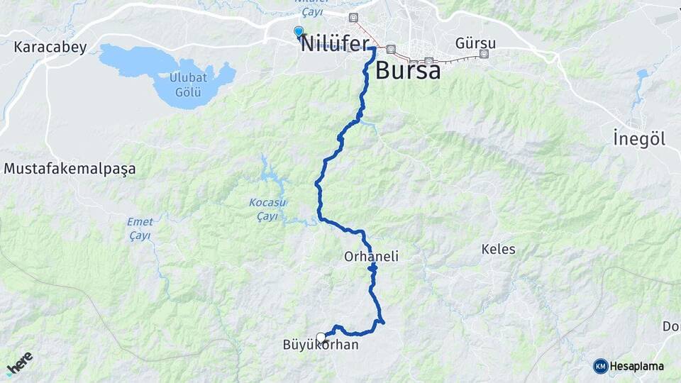 Bursa Nilüfer Görükle Büyükorhan Arası Kaç Km - Yol Haritası