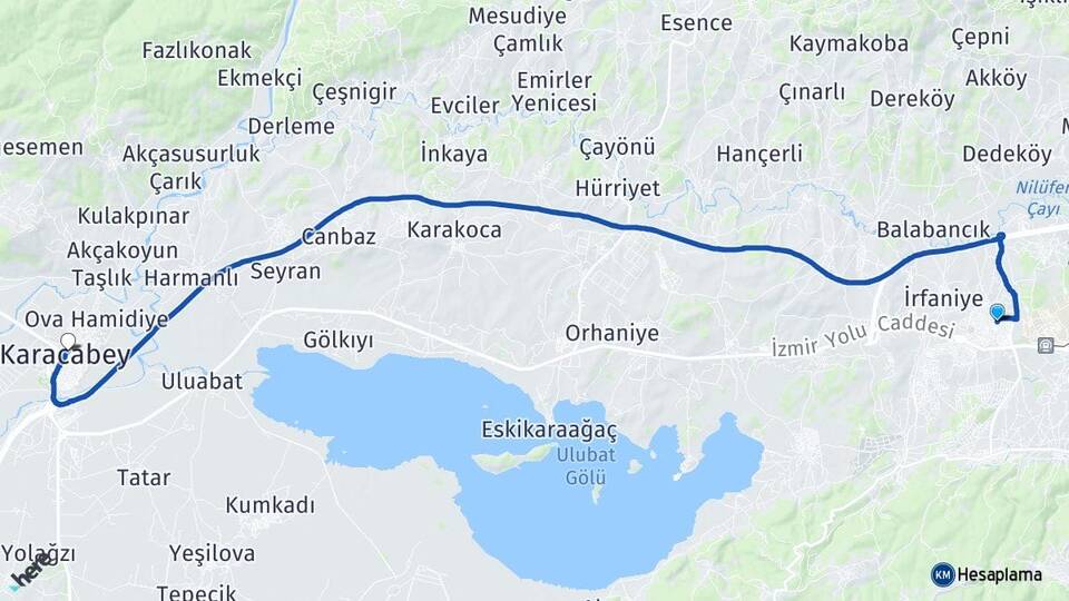 Bursa Nilüfer Görükle Karacabey Arası Kaç Km - Yol Haritası