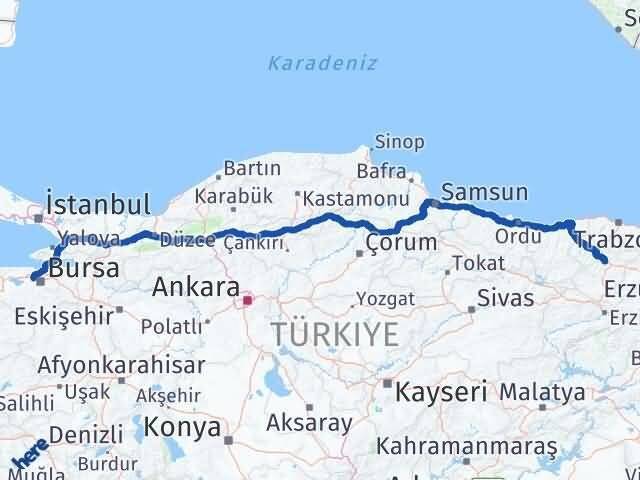 Bursa Nilüfer Gümüşhane Arası Kaç Km - Yol Haritası
