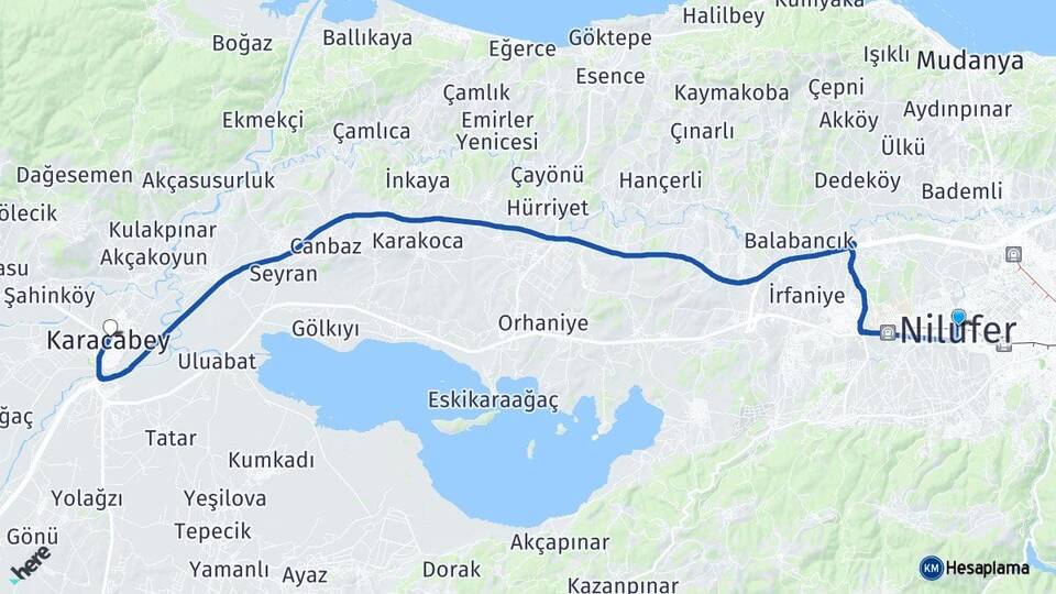 Bursa Nilüfer Karacabey Arası Kaç Km - Yol Haritası