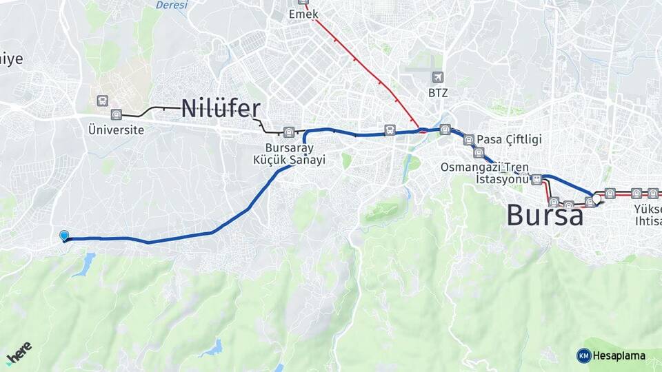 Bursa Nilüfer Kayapa Yıldırım Arası Kaç Km - Yol Haritası
