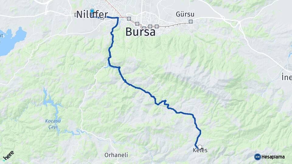 Bursa Nilüfer Keles Arası Kaç Km - Yol Haritası