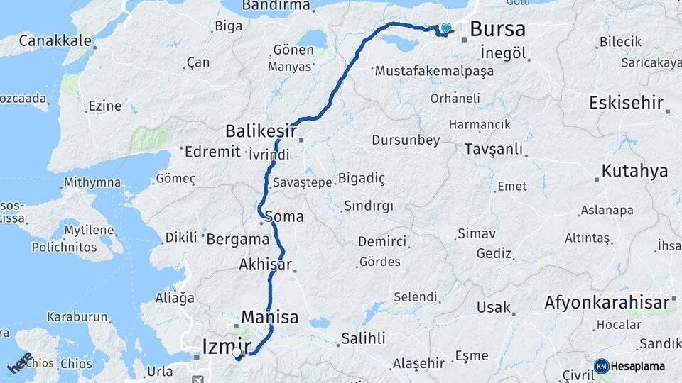 Bursa Nilüfer Kemalpaşa İzmir Arası Kaç Km - Yol Haritası