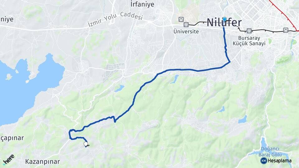 Bursa Nilüfer Korubaşı Nilüfer Arası Kaç Km - Yol Haritası