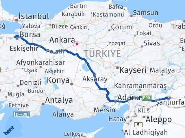Bursa Nilüfer Şanlıurfa Arası Kaç Km - Yol Haritası