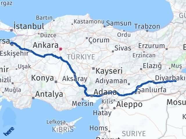 Bursa Nilüfer Siirt Arası Kaç Km - Yol Haritası
