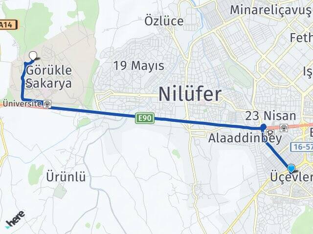 Üçevler Bursa Uludağ Üniversitesi Arası Kaç Km - Yol Tarifi