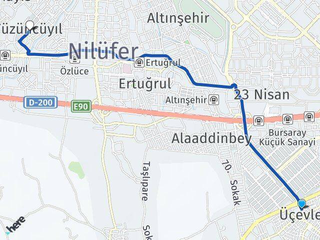 Üçevler Yüzüncüyıl Arası Kaç Km - Yol Tarifi