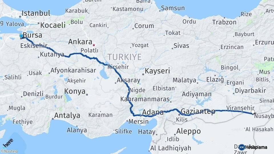 Bursa Nusaybin Mardin Arası Kaç Km - Yol Haritası