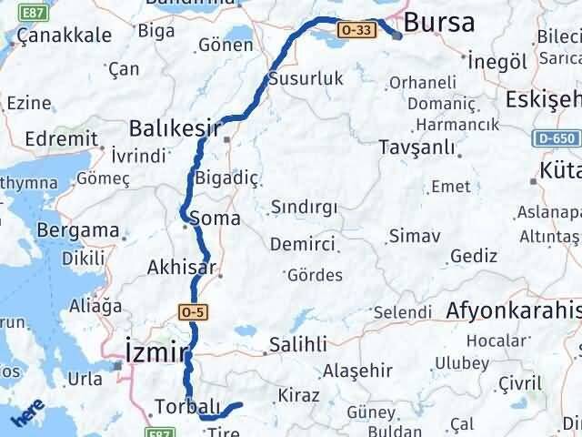 Bursa Ödemiş İzmir Arası Kaç Km - Yol Haritası