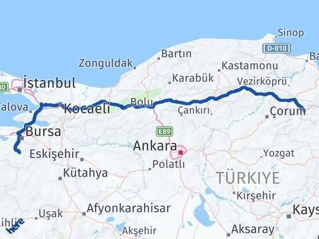 Bursa Orhaneli Amasya Arası Kaç Km - Yol Haritası