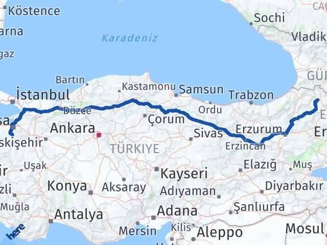 Bursa Orhaneli Ardahan Arası Kaç Km - Yol Haritası