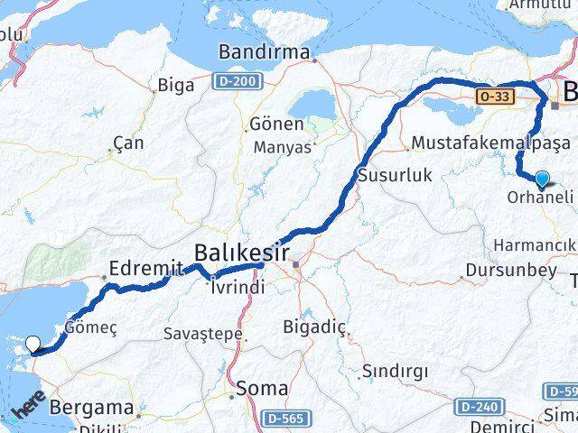 Bursa Orhaneli Ayvalık Balıkesir Arası Kaç Km - Yol Haritası