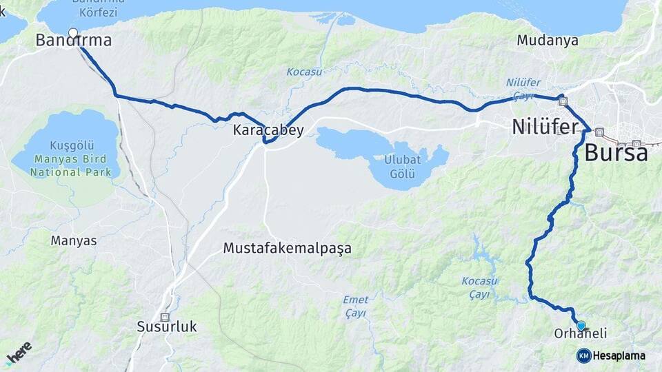 Bursa Orhaneli Bandırma Balıkesir Arası Kaç Km - Yol Haritası
