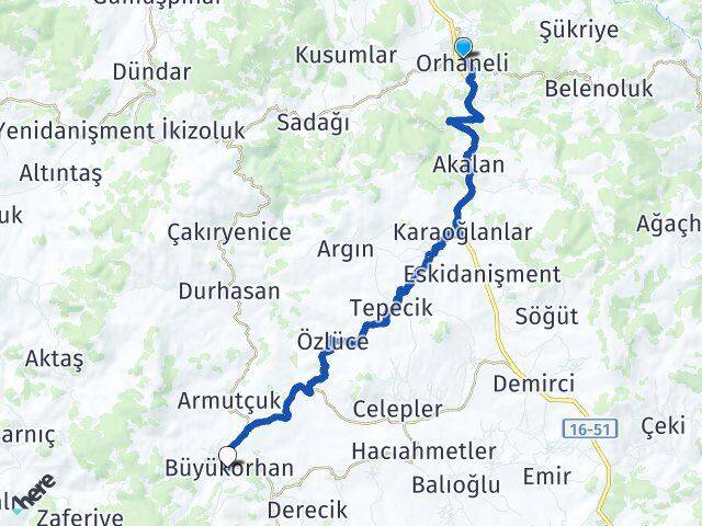 Bursa Orhaneli Büyükorhan Arası Kaç Km - Yol Haritası